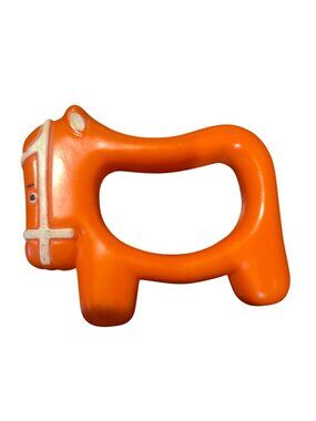 vintage Orange Animal Teether Baby Toy Infant Handle Easy Grip Plastic Vintage